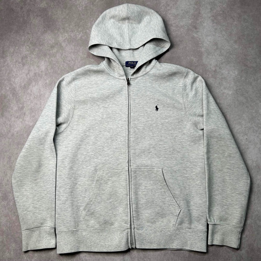 Polo Ralph Lauren Boys XL 18-20 Grey Heather Full Zip Hoodie Navy Pony Logo